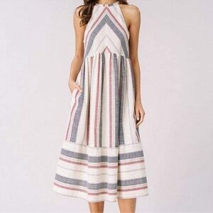 Listicle Pink, yellow Grayish blue Halter cotton Sundress Midi